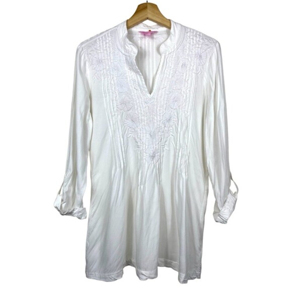 Lilly Pulitzer Women Top White Floral Embroidered Tunic Sz S Resort Preppy